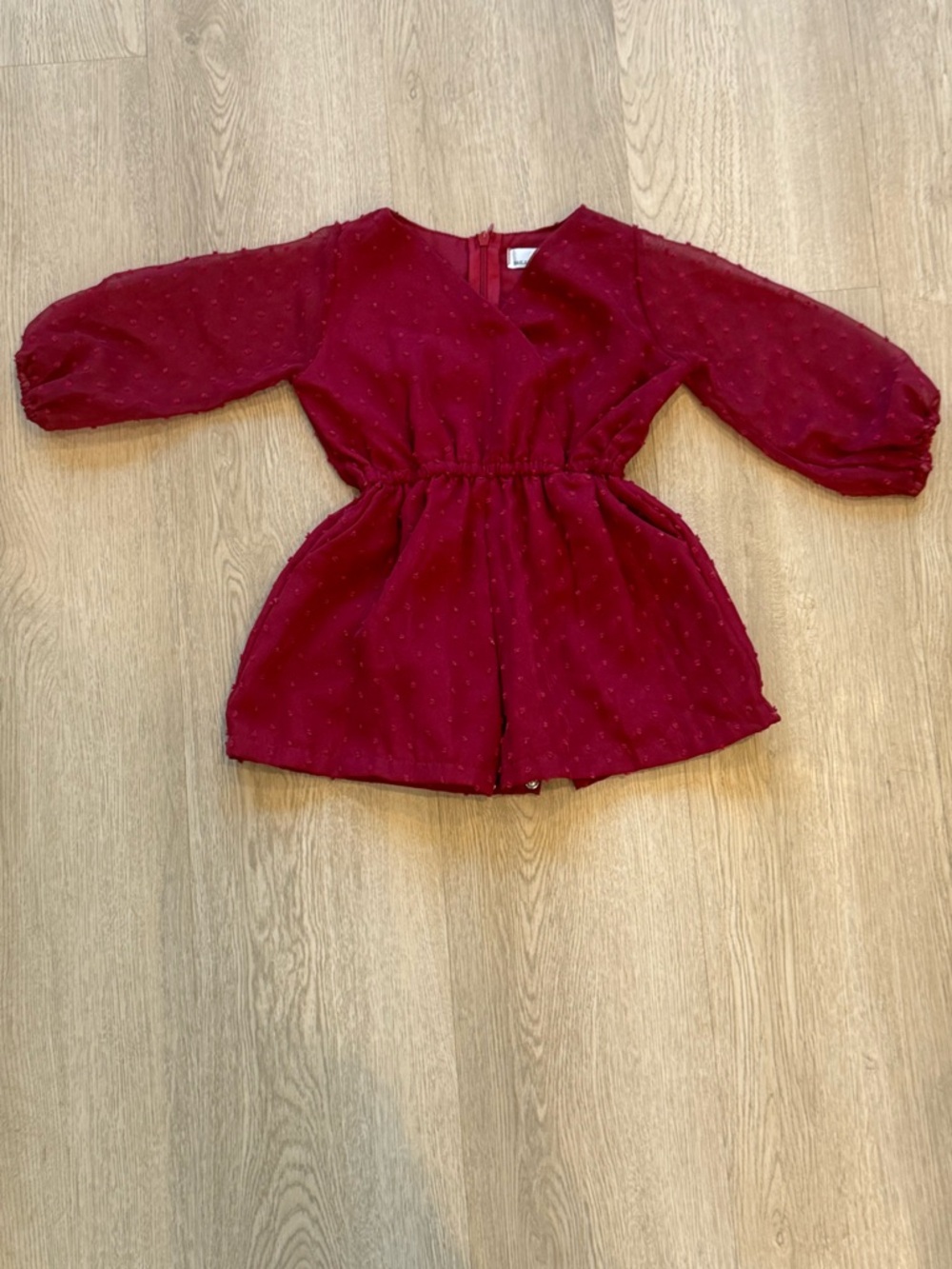 Kids Burgundy Romper with Puff Sleeves